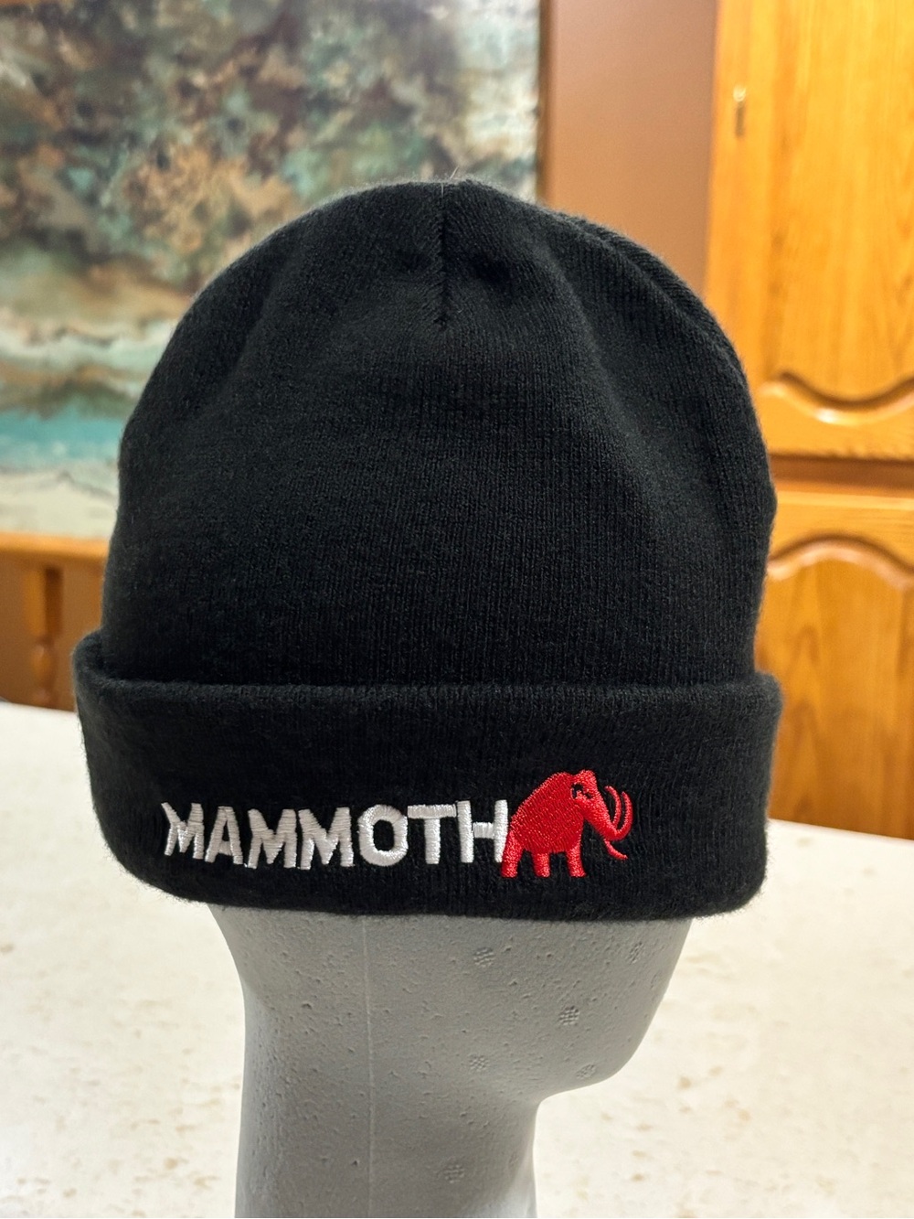 Mammoth Black Embroidered Cuff Beanie